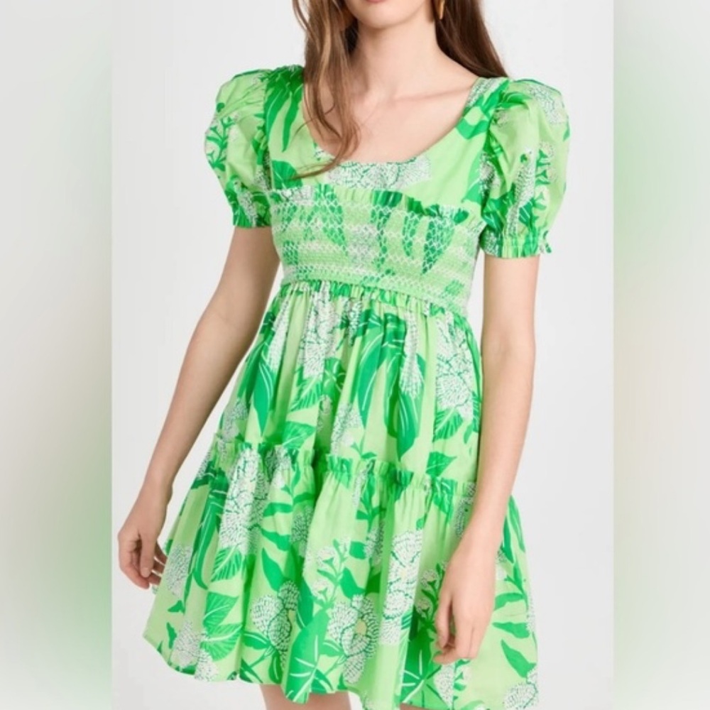 FARM Rio Lime Green Floral Mini Dress